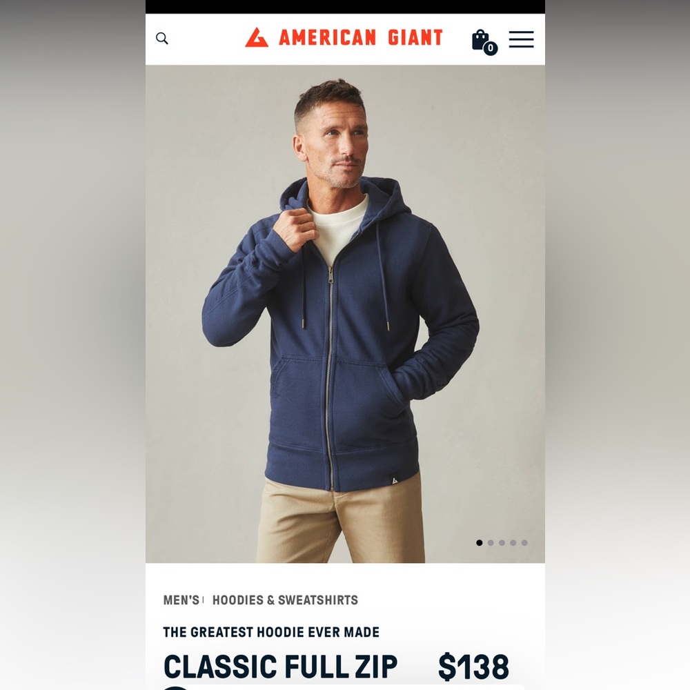 American Giant Large Zip Hoodie